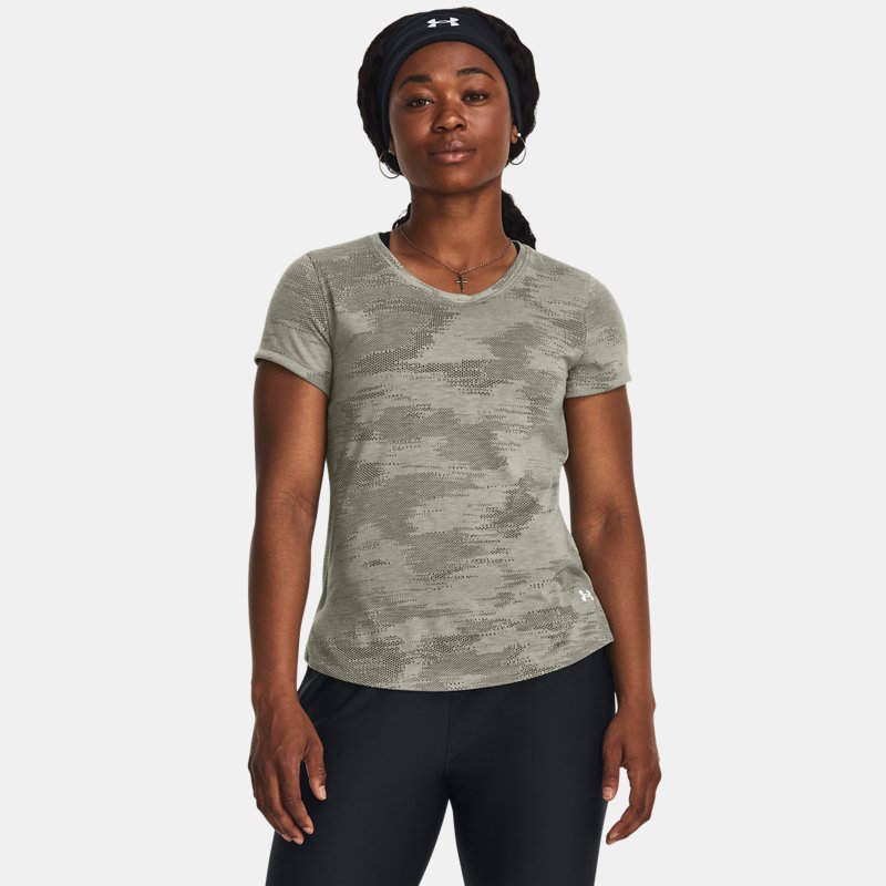 Women's  Under Armour  Streaker Speed Camo Short Sleeve Grove Green / Reflective XL